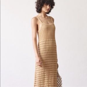 Elizabeth and James Edna Sand Tan Crochet Knit Midi Length Dress S NWT